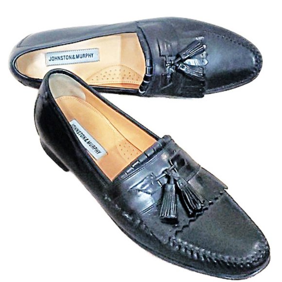 Johnston & Murphy Men 8D Black Leather Tassel Kiltie Loafers Wingtip Brogue 1553 Johnston Murphy Limited Men Black Wingtip Kiltie Tassel  main image 2